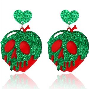 NWT Disney Snow White Poison Apple Dangle Red & Green Earrings Goth Halloween